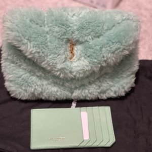 YSL Loulou shearling puffer clutch incl card holder NWT